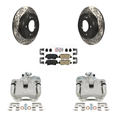 Rear Disc Brake Coated Caliper Drilled Slot Rotor Ceramic Pad Kit For 2014-2016 Kia Soul KCD-101512N
