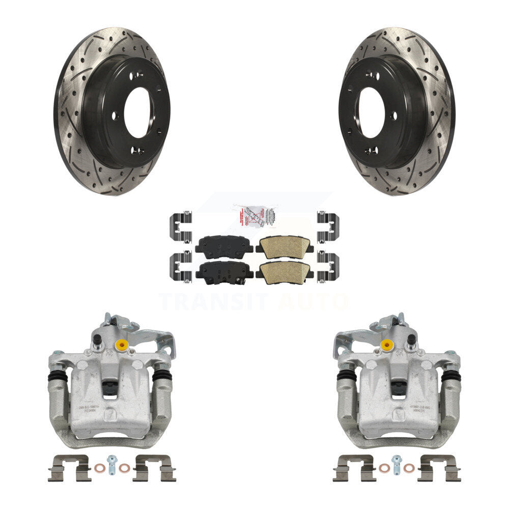 Rear Brake Caliper Drill Slot Rotor Ceramic Pad Kit For Kia Forte Hyundai Forte5 Elantra KCD-101513N
