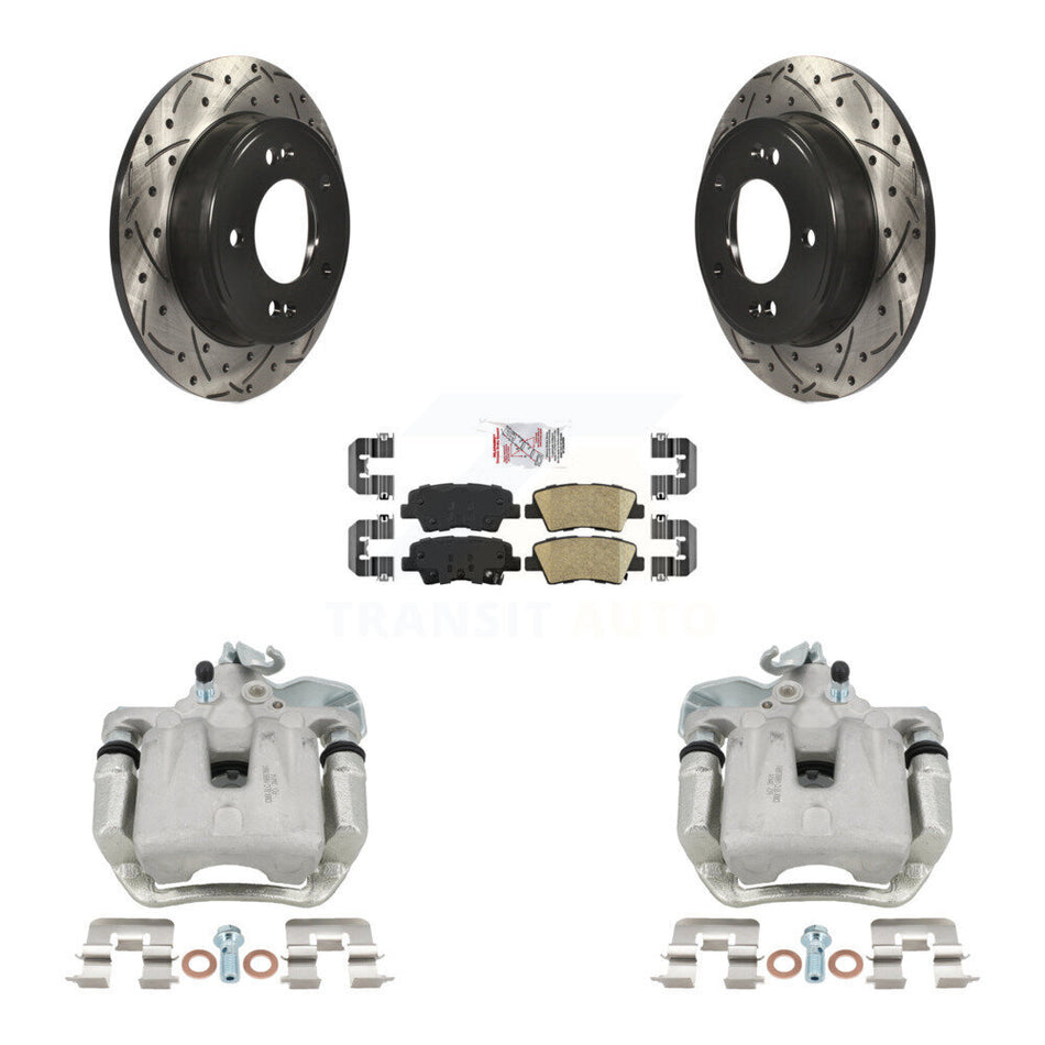 Rear Disc Brake Coated Caliper Drilled Slot Rotor Ceramic Pad Kit For 2017-2018 Kia Soul KCD-101514N