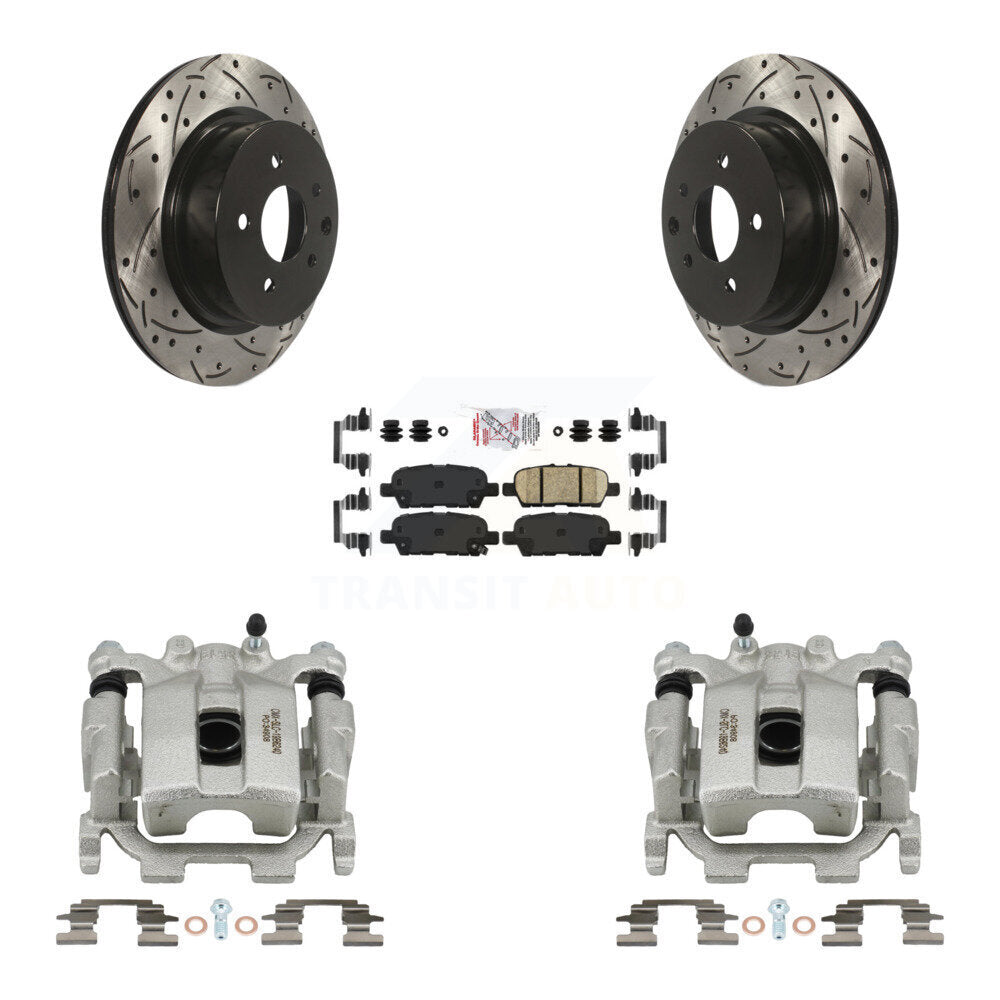 Rear Disc Brake Coated Caliper Drilled Slotted Rotor & Ceramic Pad Kit For Nissan Maxima KCD-101521N