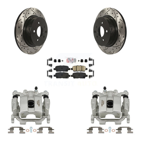 Rear Disc Brake Coated Caliper Drilled Slotted Rotor & Ceramic Pad Kit For Nissan Maxima KCD-101521N