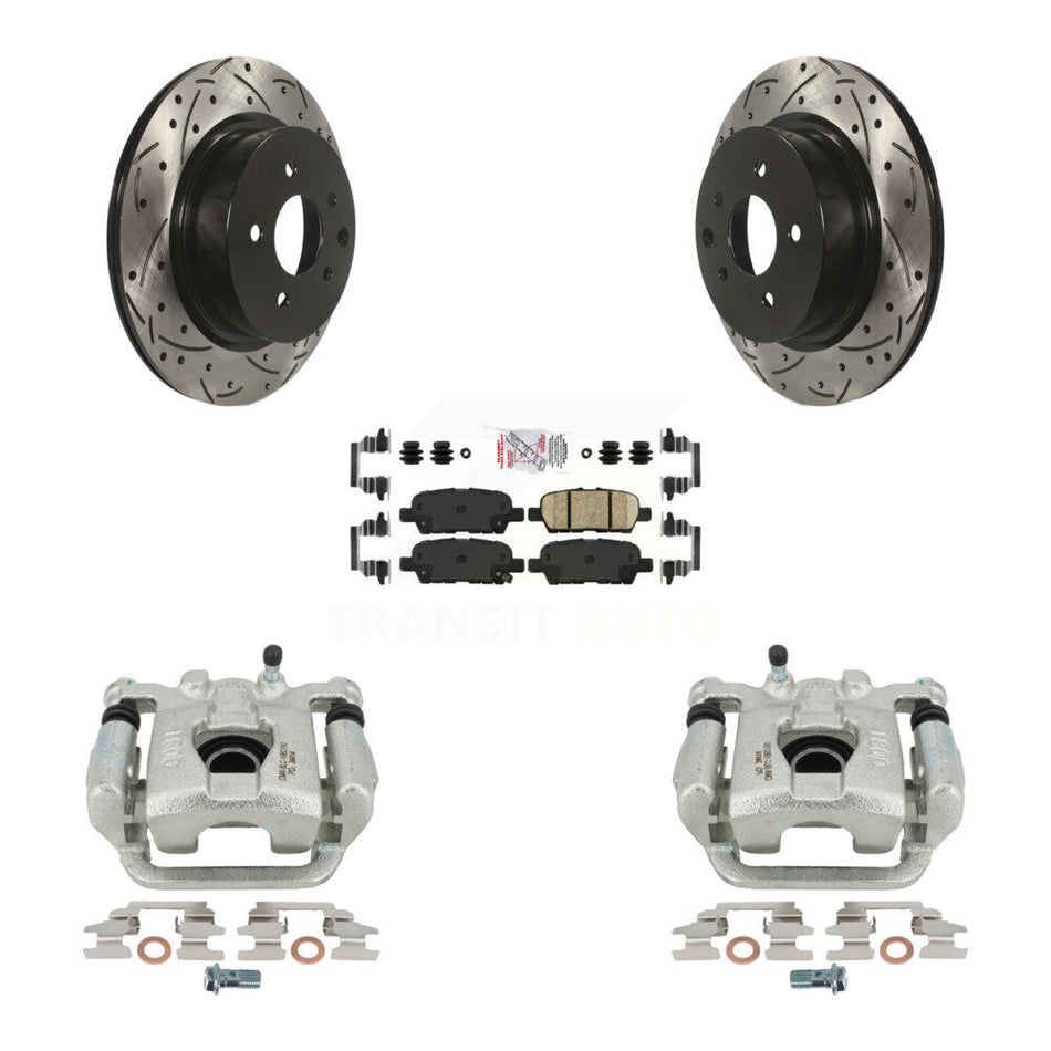 Rear Disc Brake Coated Caliper Drilled Slotted Rotors And Ceramic Pads Kit For 2019-2022 Nissan Maxima KCD-101527N by Transit Auto