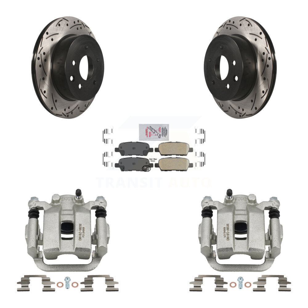 Rear Disc Brake Coated Caliper Drilled Slotted Rotors & Ceramic Pad Kit For INFINITI G35 KCD-101528N