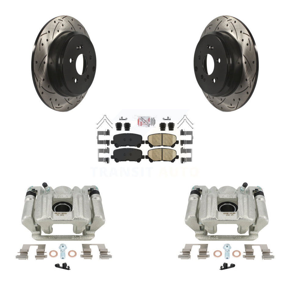 Rear Disc Brake Coated Caliper Drilled Slotted Rotors And Ceramic Pads Kit For Acura MDX ZDX KCD-101547N by Transit Auto