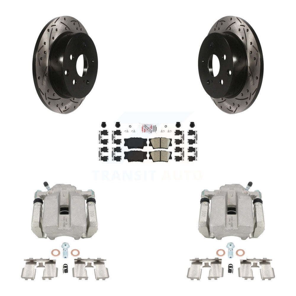 Rear Disc Brake Coated Caliper Drilled Slotted Rotors And Ceramic Pads Kit For Toyota RAV4 KCD-101557N by Transit Auto