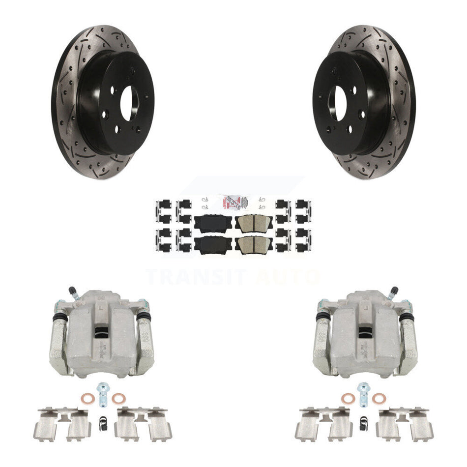 Rear Disc Brake Coated Caliper Drilled Slotted Rotors And Ceramic Pads Kit For Toyota RAV4 KCD-101558N by Transit Auto