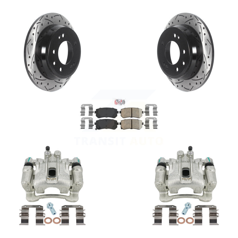 Rear Disc Brake Coated Caliper Drilled Slotted Rotors And Ceramic Pads Kit For Hyundai Tucson Kia Sportage FWD KCD-101570N by Transit Auto