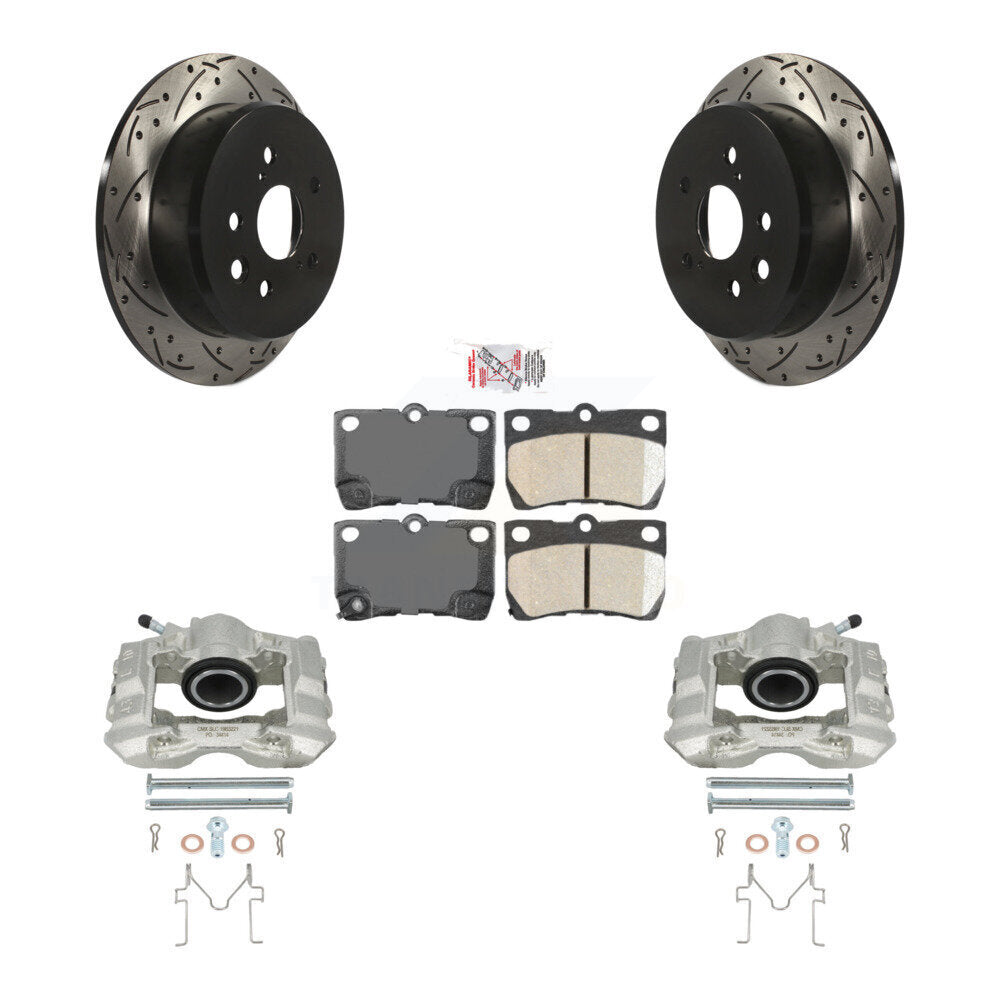 Rear Disc Brake Coated Caliper Drilled Slotted Rotors And Ceramic Pads Kit For Lexus IS250 KCD-101579N by Transit Auto