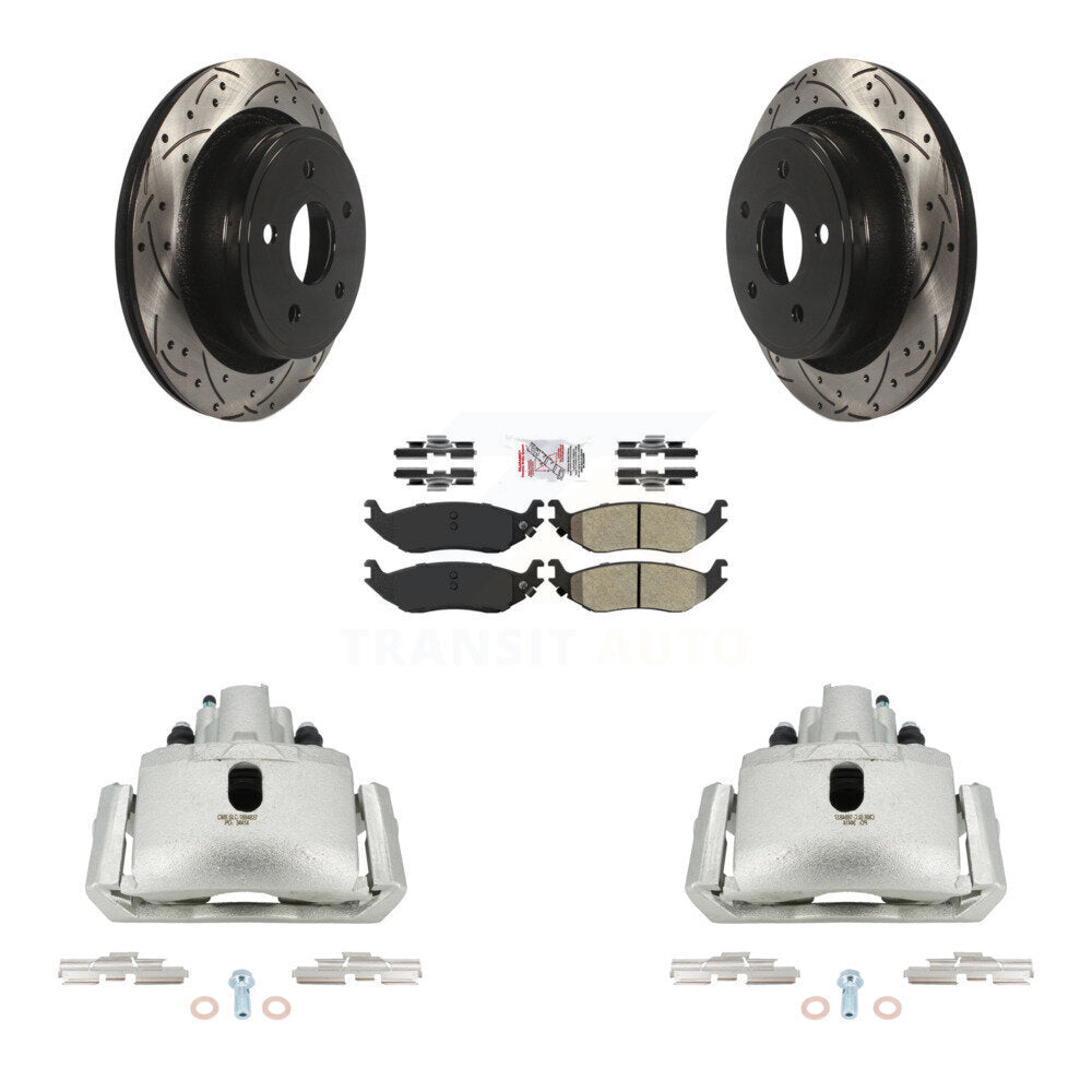Rear Brake Caliper Drill Slotted Rotors Semi-Metallic Pad Kit For Ram 1500 Classic Dodge KCD-101582N