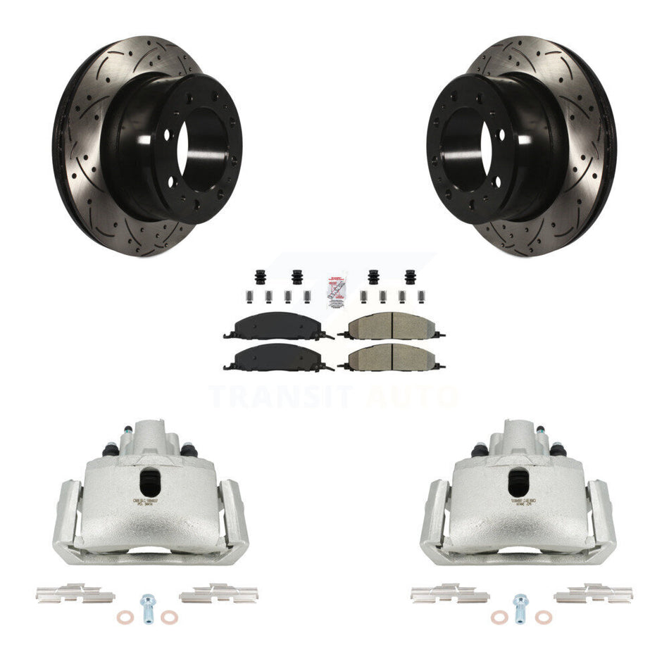 Rear Brake Caliper Drill Slot Rotor Semi-Metallic Pad Kit For Ram 1500 With 8 Lug Wheels KCD-101583N