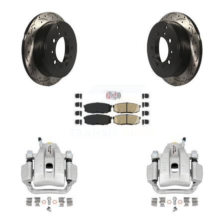 Rear Brake Coated Caliper Drill Slotted Rotors Ceramic Pad Kit For Toyota Tundra Sequoia KCD-101586N