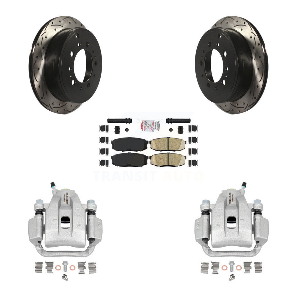 Rear Brake Coated Caliper Drill Slotted Rotors Ceramic Pad Kit For Toyota Tundra Sequoia KCD-101587N