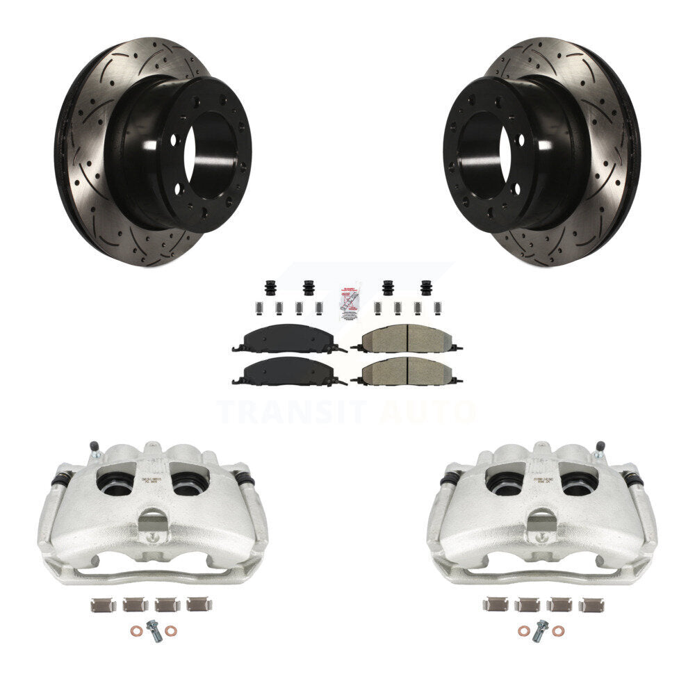 Rear Disc Brake Coated Caliper Drilled Slotted Rotors And Semi-Metallic Pads Kit For Ram 2500 3500 Dodge KCD-101590N by Transit Auto