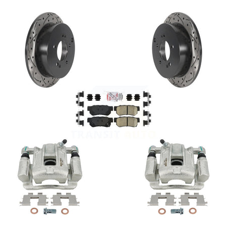 Rear Brake Coat Caliper Drill Slot Rotors Ceramic Pad Kit For 2001-2006 Hyundai Santa Fe KCD-101597N