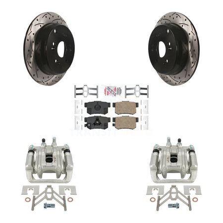 Rear Disc Brake Coated Caliper Drilled Slotted Rotors And Ceramic Pads Kit For Honda CR-V Acura RDX KCD-101601N by Transit Auto