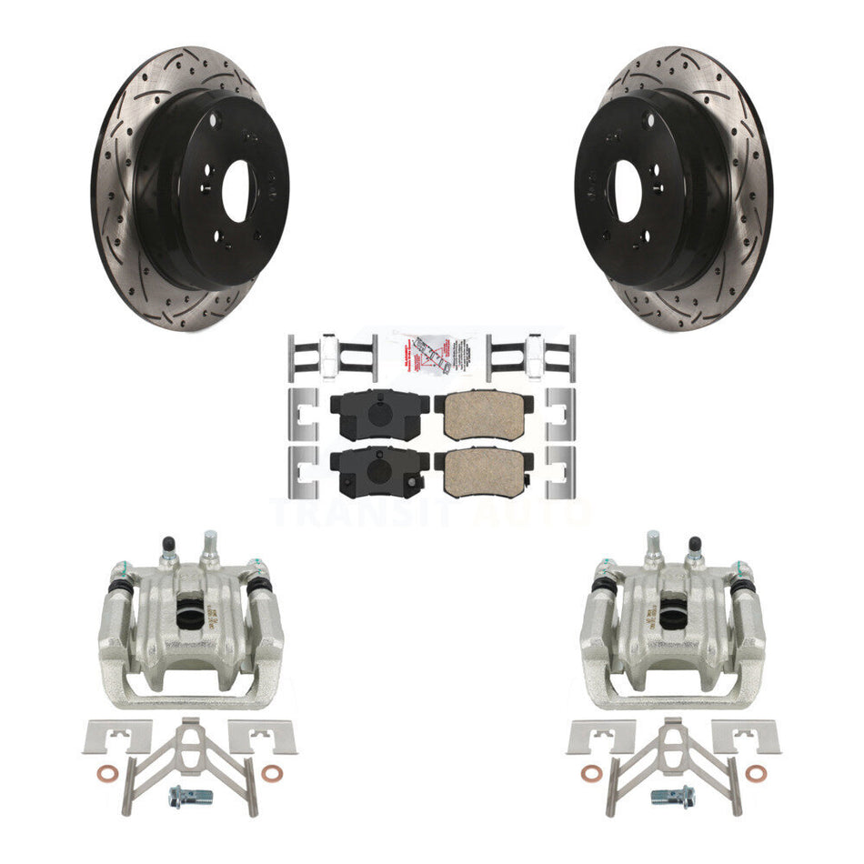 Rear Disc Brake Coated Caliper Drilled Slotted Rotors And Ceramic Pads Kit For Acura RDX KCD-101604N by Transit Auto