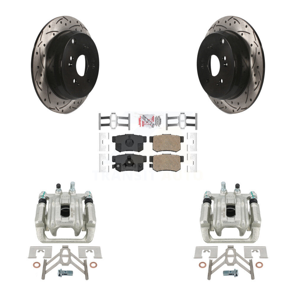 Rear Disc Brake Coated Caliper Drilled Slotted Rotors And Ceramic Pads Kit For 2005-2006 Honda CR-V KCD-101607N by Transit Auto