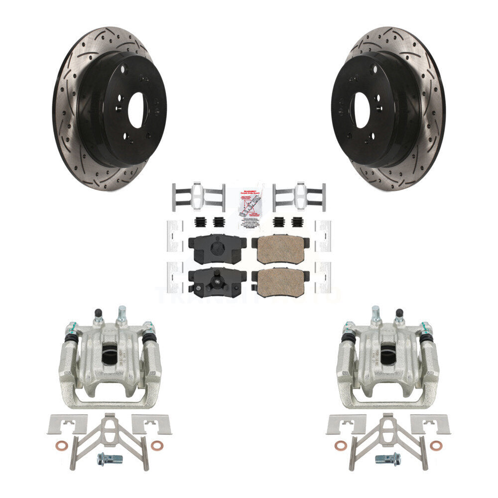 Rear Disc Brake Coated Caliper Drilled Slotted Rotors And Ceramic Pads Kit For 2005-2006 Honda CR-V KCD-101608N by Transit Auto