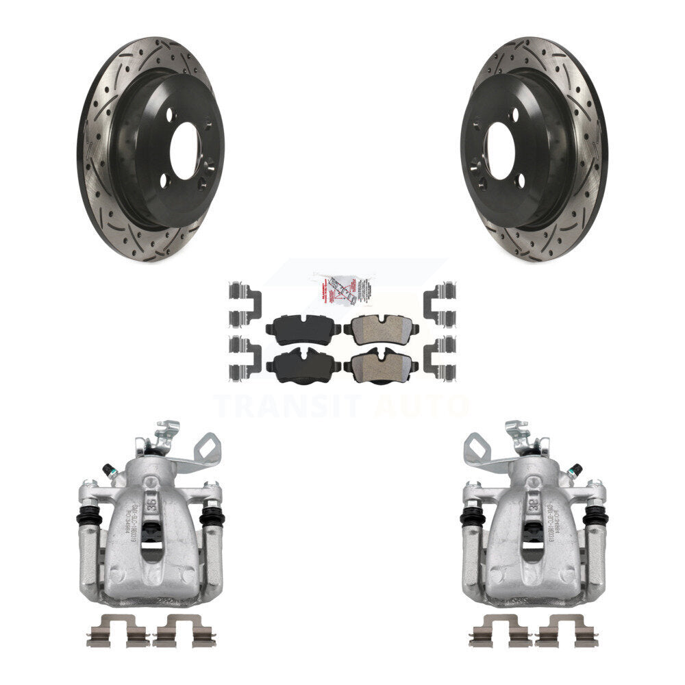 Rear Disc Brake Coated Caliper Drill Slotted Rotor Semi-Metallic Pad Kit For Mini Cooper KCD-101609N