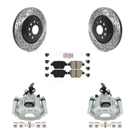 Rear Disc Brake Coated Caliper Drilled Slotted Rotors And Semi-Metallic Pads Kit For 2013 Volkswagen GTI With 310mm Diameter Rotor KCD-101611N by Transit Auto