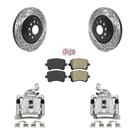 Rear Brake Caliper Drill Slot Rotors Semi-Metallic Pad Kit For Volkswagen Passat CC 2.0L KCD-101614N