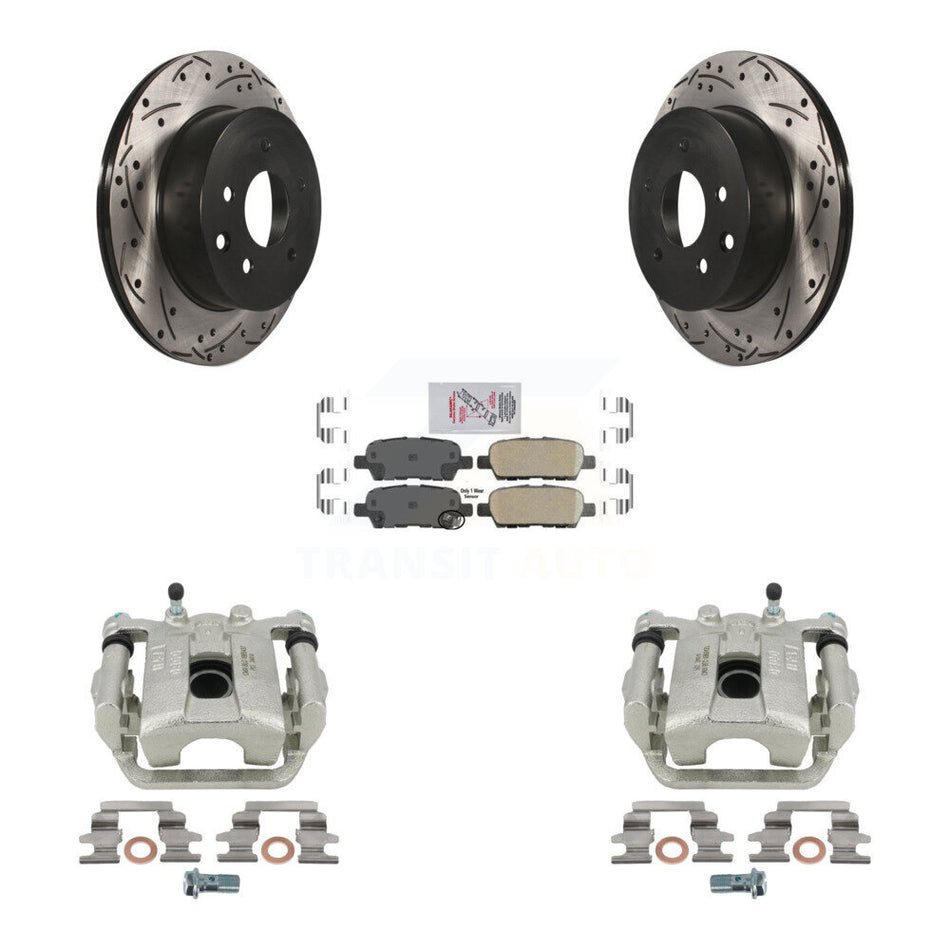 Rear Disc Brake Coated Caliper Drilled Slotted Rotors And Ceramic Pads Kit For Nissan Rogue Select X-Trail KCD-101618N by Transit Auto