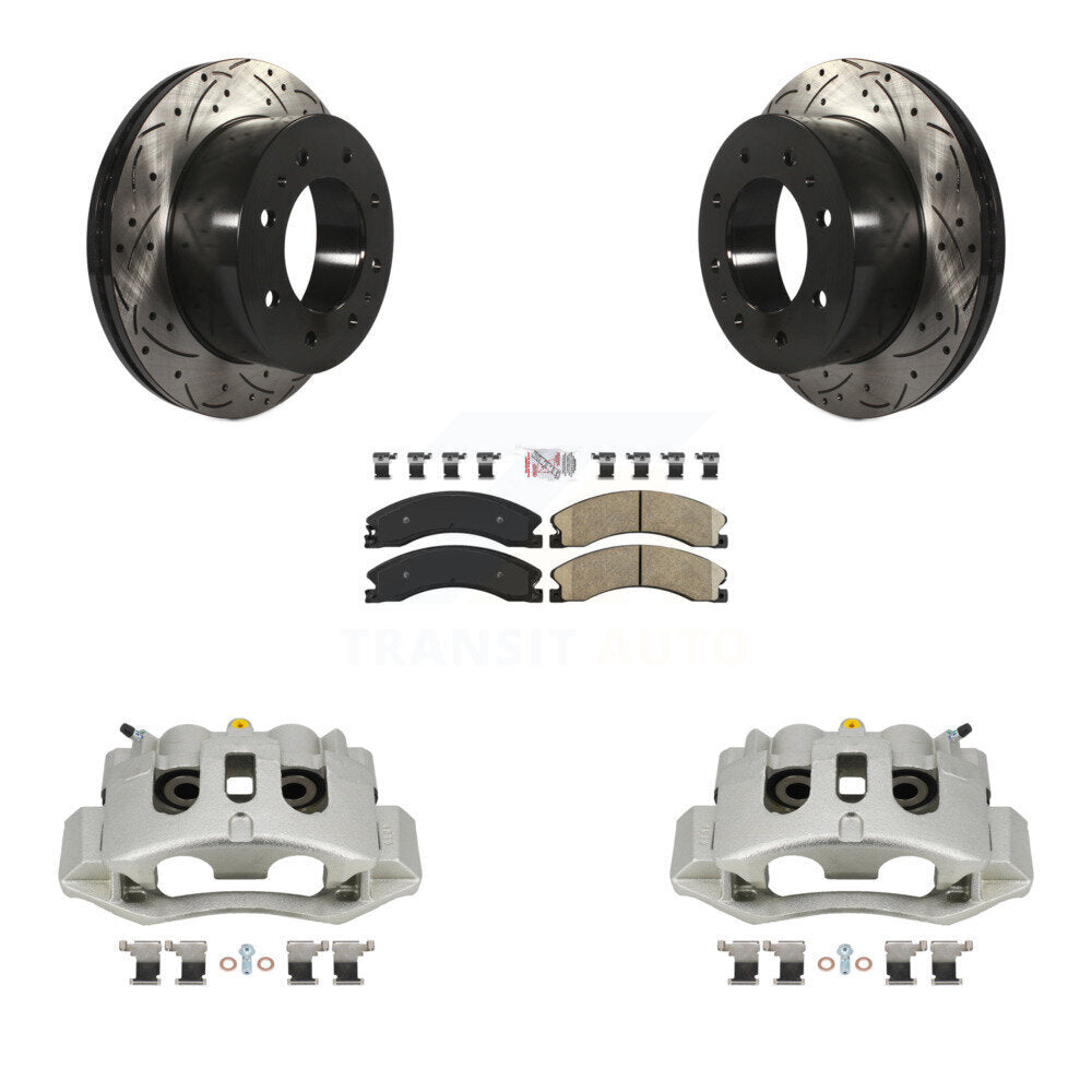 Rear Brake Caliper Drill Slotted Rotors Ceramic Pad Kit For GMC Chevrolet Sierra 2500 HD KCD-101633N