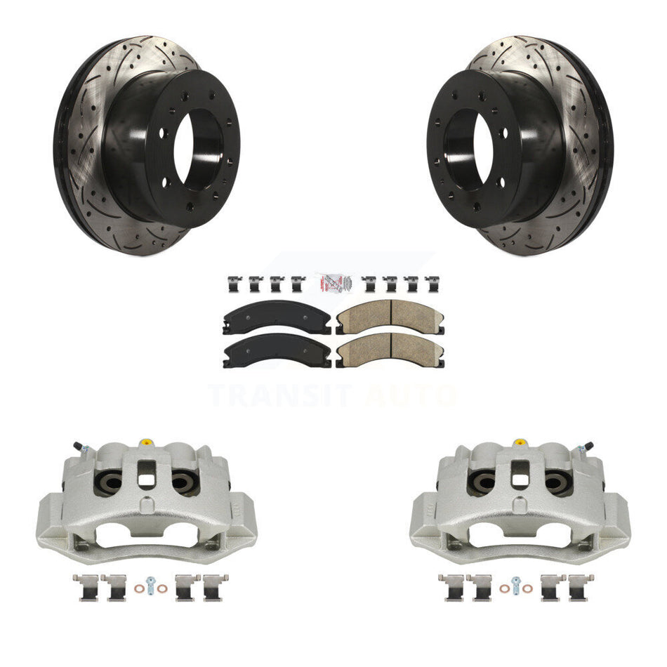 Rear Brake Caliper Drill Slotted Rotors Ceramic Pad Kit For GMC Chevrolet Sierra 2500 HD KCD-101633N
