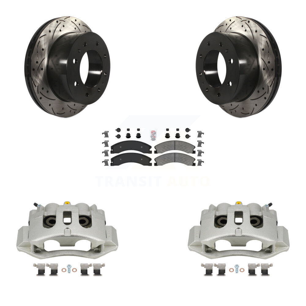 Rear Brake Caliper Drill Slot Rotors Semi-Metallic Pad Kit For GMC Chevrolet Sierra 2500 KCD-101634N