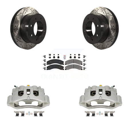 Rear Brake Caliper Drill Slot Rotors Semi-Metallic Pad Kit For GMC Chevrolet Sierra 2500 KCD-101634N
