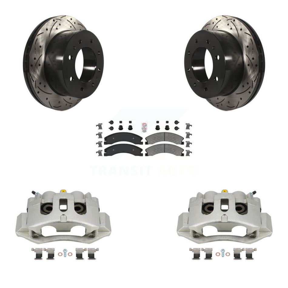 Rear Brake Caliper Drill Slot Rotors Semi-Metallic Pad Kit For GMC Chevrolet Sierra 2500 KCD-101634N