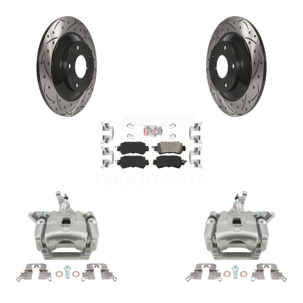 Rear Disc Brake Coated Caliper Drill Slot Rotor Ceramic Pad Kit For 2013-2015 Mazda CX-5 KCD-101637N