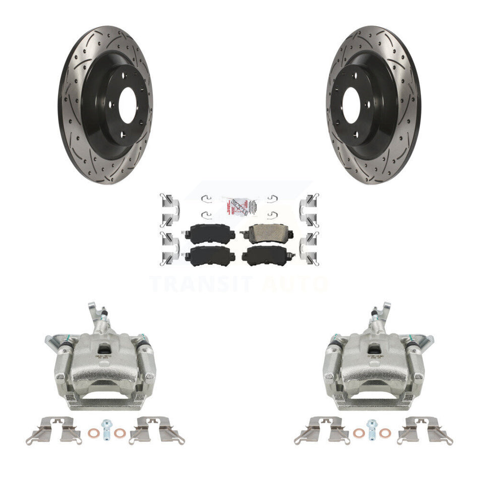 Rear Disc Brake Coated Caliper Drill Slot Rotor Ceramic Pad Kit For 2013-2015 Mazda CX-5 KCD-101637N