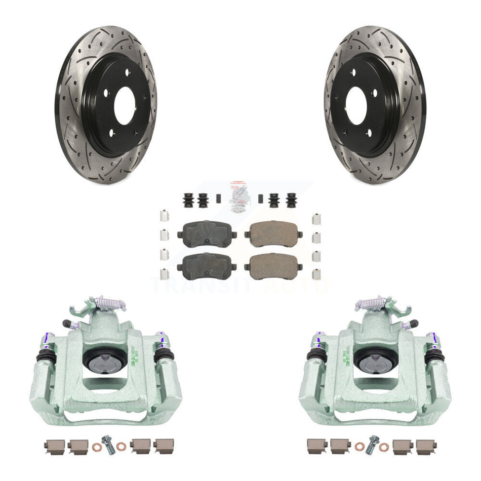 Rear Disc Brake Coated Caliper Drilled Slotted Rotors And Ceramic Pads Kit For Chrysler Town & Country Dodge Grand Caravan Volkswagen Routan Ram C/V KCD-101640N by Transit Auto