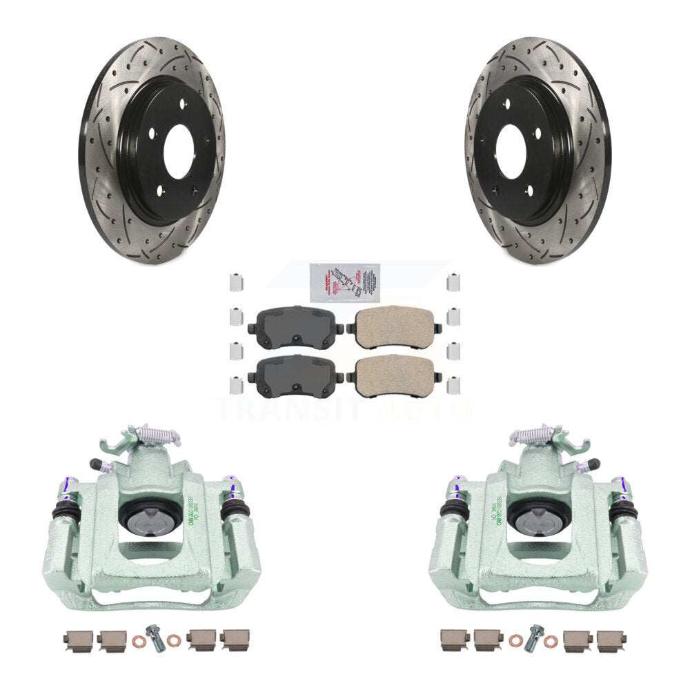 Rear Disc Brake Coated Caliper Drilled Slotted Rotors And Ceramic Pads Kit For Chrysler Town & Country Dodge Grand Caravan Volkswagen Routan Ram C/V KCD-101641N by Transit Auto