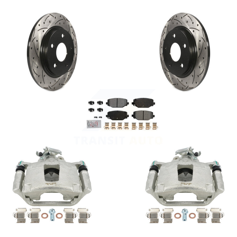 Rear Brake Coated Caliper Drill Slot Rotor Semi-Metallic Pad Kit For Dodge Grand Caravan KCD-101647N
