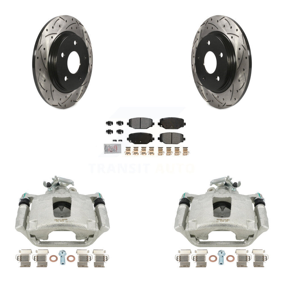 Rear Brake Coated Caliper Drill Slot Rotor Semi-Metallic Pad Kit For Dodge Grand Caravan KCD-101647N
