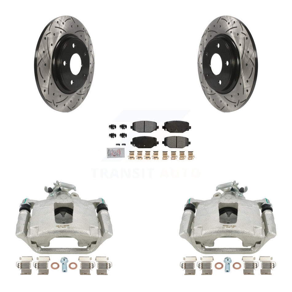 Rear Brake Coated Caliper Drill Slot Rotor Semi-Metallic Pad Kit For Dodge Grand Caravan KCD-101650N