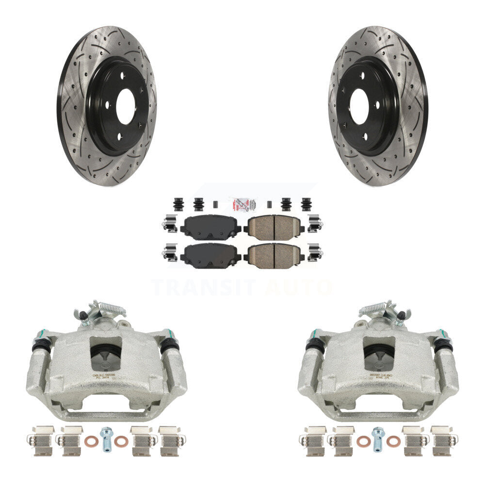 Rear Disc Brake Coated Caliper Drilled Slotted Rotors And Ceramic Pads Kit For Dodge Grand Caravan KCD-101651N by Transit Auto