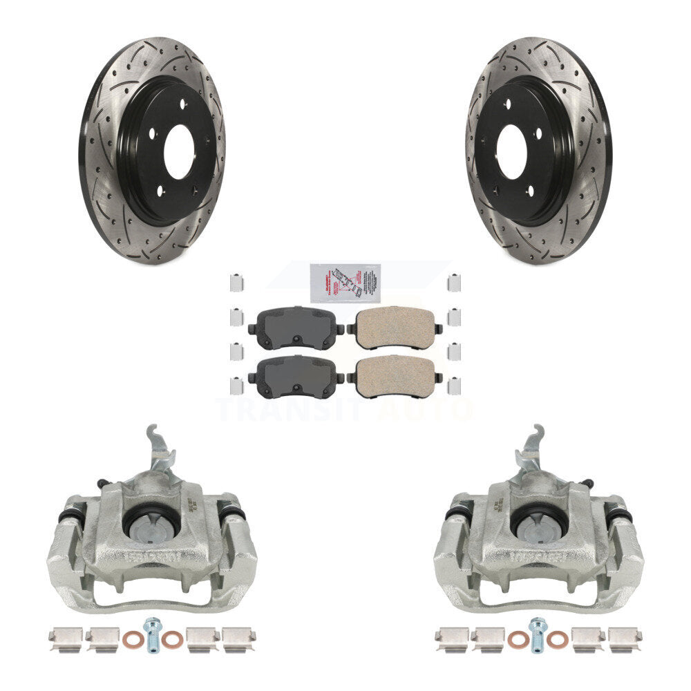 Rear Brake Coated Caliper Drilled Slot Rotor Ceramic Pad Kit For 2009-2011 Dodge Journey KCD-101654N