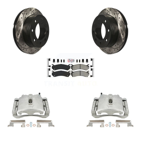 Rear Disc Brake Coated Caliper Drilled Slotted Rotors And Semi-Metallic Pads Kit For Chevrolet Silverado 2500 HD GMC Sierra Hummer H2 1500 Suburban Yukon XL Avalanche Classic KCD-101656N by Transit Auto