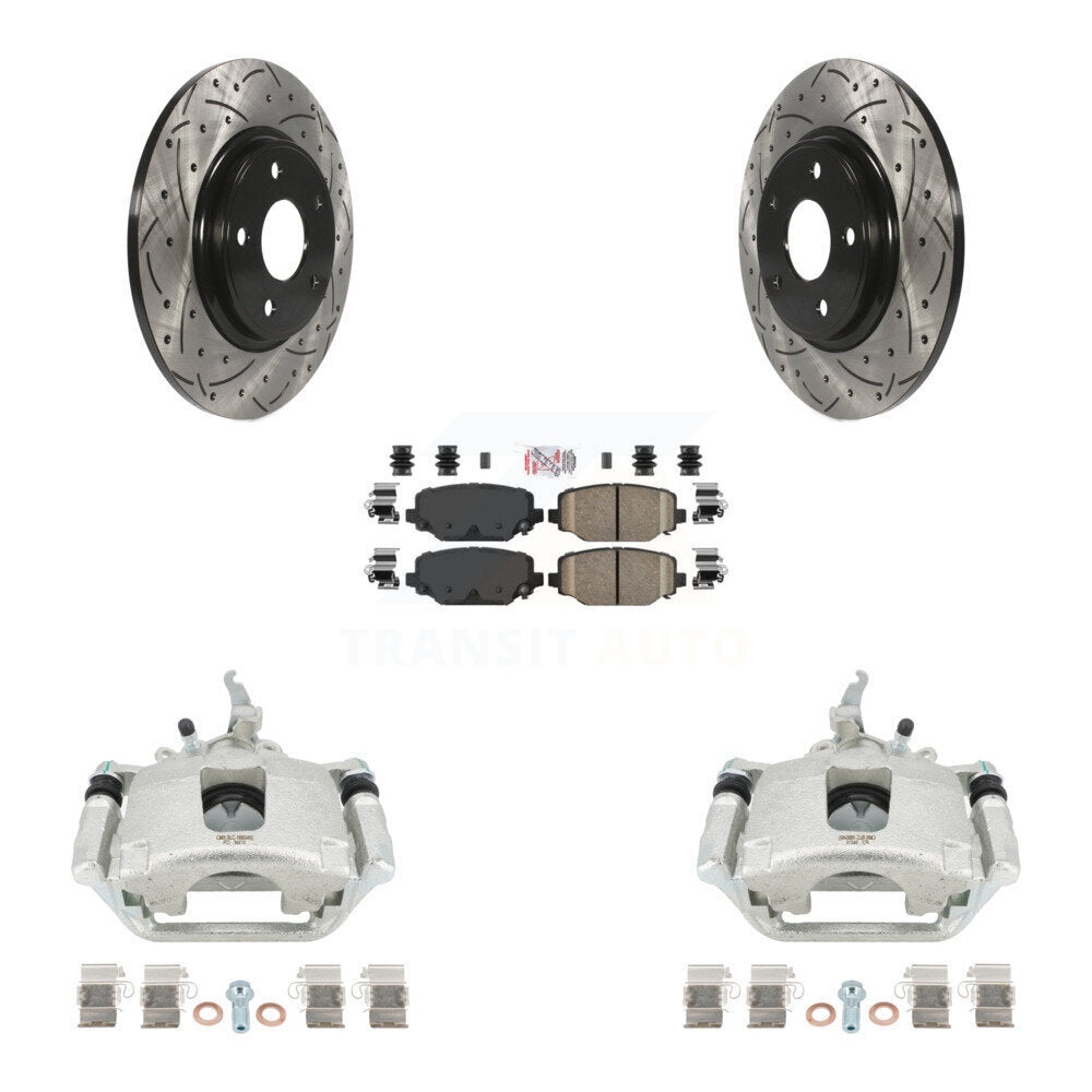 Rear Brake Coated Caliper Drilled Slot Rotor Ceramic Pad Kit For 2014-2020 Dodge Journey KCD-101660N