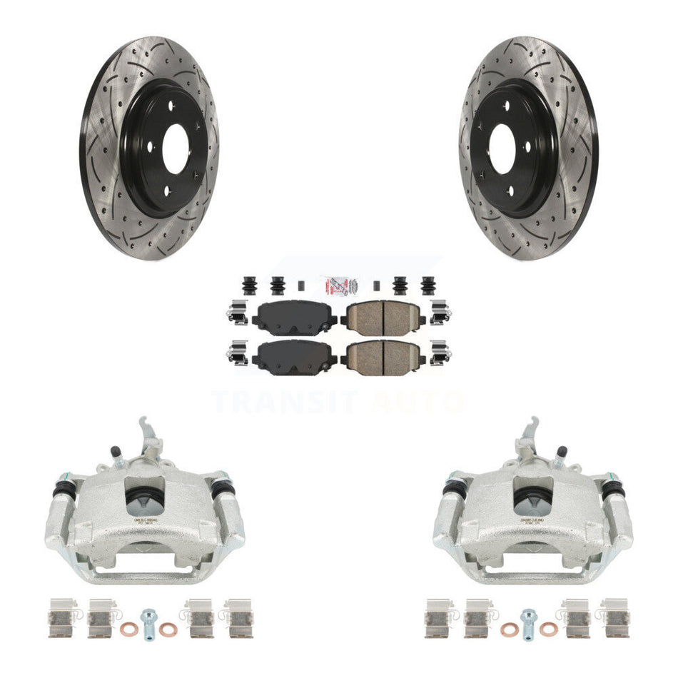 Rear Brake Coated Caliper Drilled Slot Rotor Ceramic Pad Kit For 2014-2020 Dodge Journey KCD-101660N
