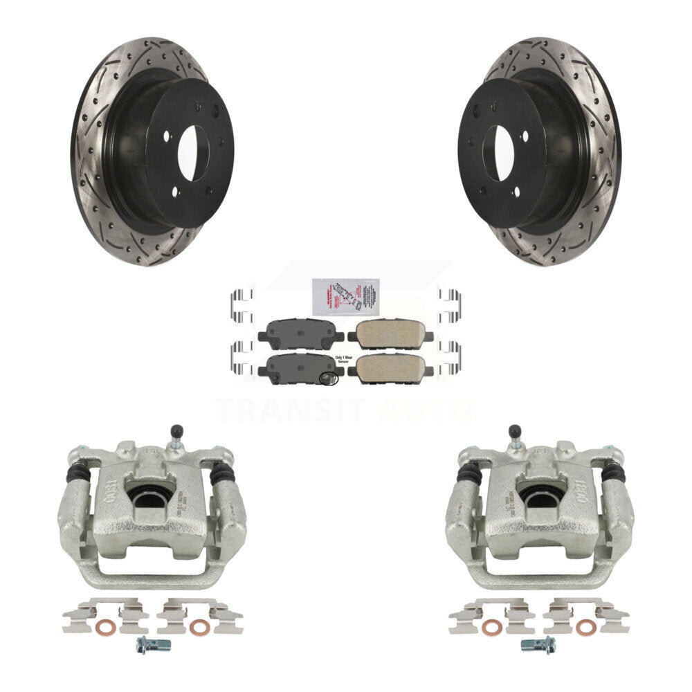 Rear Disc Brake Coated Caliper Drilled Slotted Rotors And Ceramic Pads Kit For 2007-2008 Nissan Maxima KCD-101672N by Transit Auto