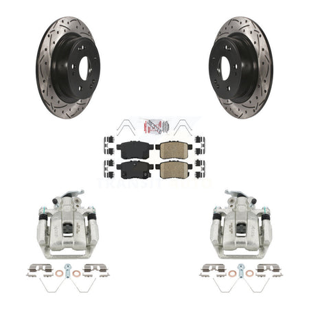 Rear Brake Coated Caliper Drill Slotted Rotor Ceramic Pad Kit For Honda Accord Acura TSX KCD-101675N
