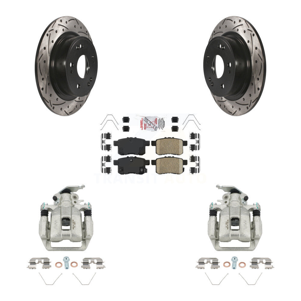 Rear Disc Brake Coated Caliper Drilled Slotted Rotors & Ceramic Pad Kit For Honda Accord KCD-101678N