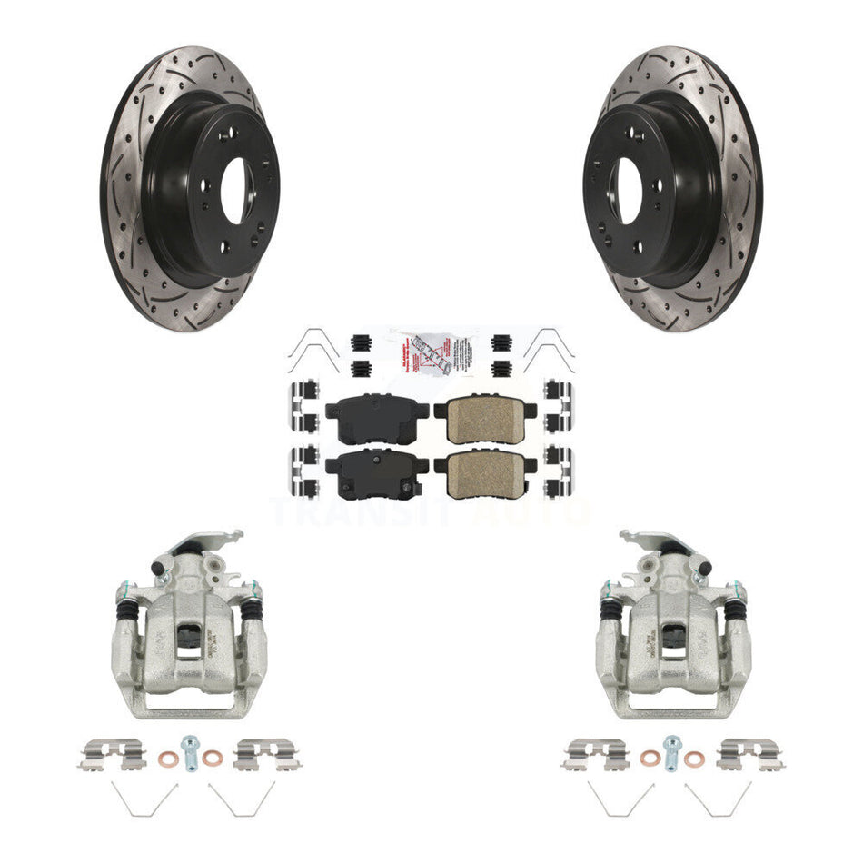 Rear Disc Brake Coated Caliper Drilled Slotted Rotors & Ceramic Pad Kit For Honda Accord KCD-101678N