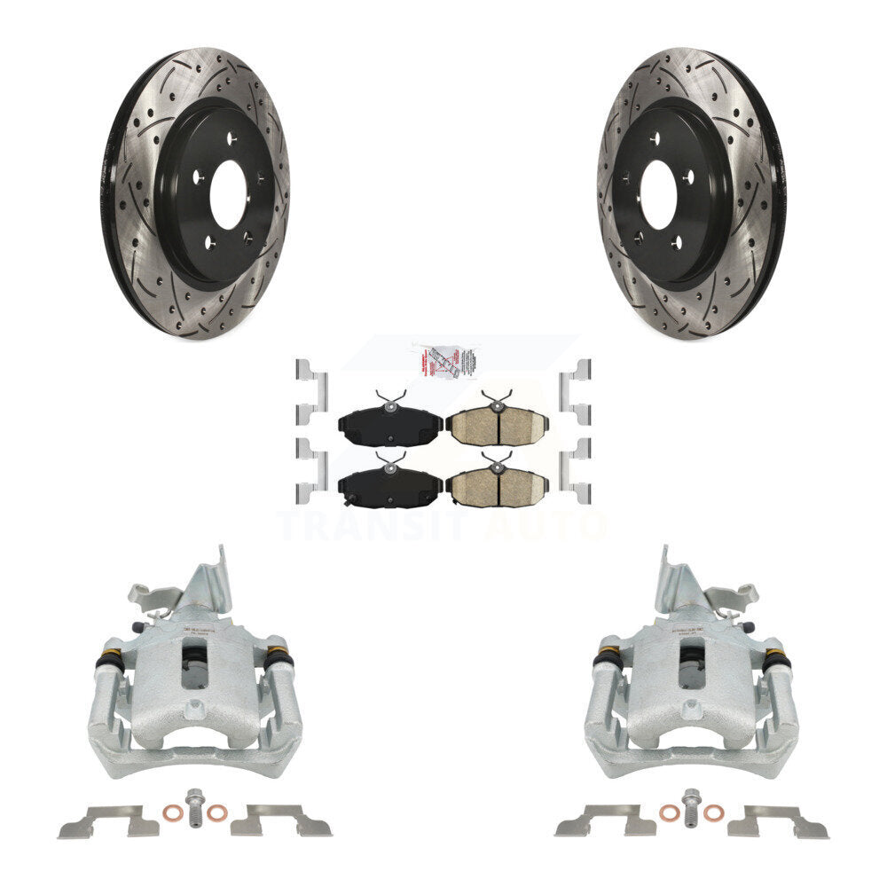 Rear Disc Brake Coated Caliper Drilled Slotted Rotors & Ceramic Pad Kit For Ford Mustang KCD-101682N