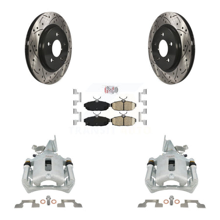 Rear Disc Brake Coated Caliper Drilled Slotted Rotors & Ceramic Pad Kit For Ford Mustang KCD-101682N