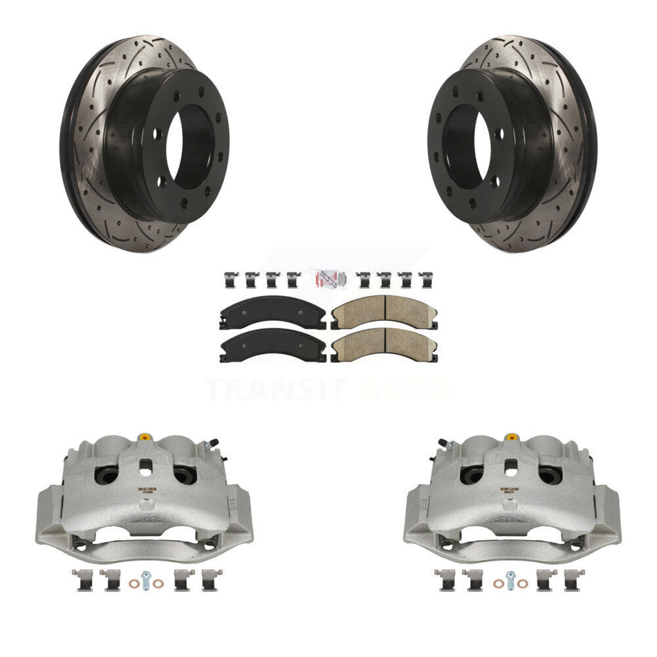 Rear Brake Coated Caliper Drill Slotted Rotor Ceramic Pad Kit For Chevrolet Express 4500 KCD-101696N
